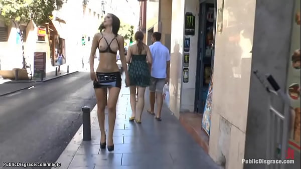 Bare boobs slut walking in public