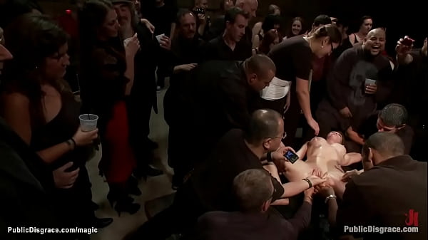Busty slave lezdom fucked in public