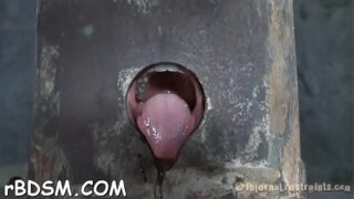 Clamped up sweetheart gets a hook in her anal with toy t.