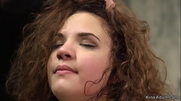 Brunette slave cutie hard whipped in bondage while standing