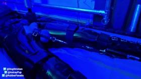 Gay BDSM – Latex Rubber Gimp Tied Down and Edged with CBT