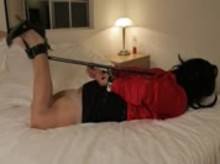 Trans BDSM – Crossdresser Secretary Rigid Spreader Bar Hogtied