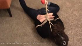 Bondage – Blindfolded, Panel Gagged and Hogtied tight