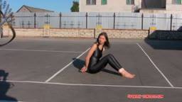 Bondage – Hogtied on Tarmac in Spandex