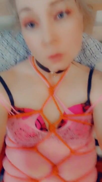Wonderful and beautiful trans lovebird all tied up and ready ti be used